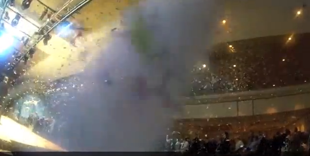 Continuous flow confetti cannons spraying